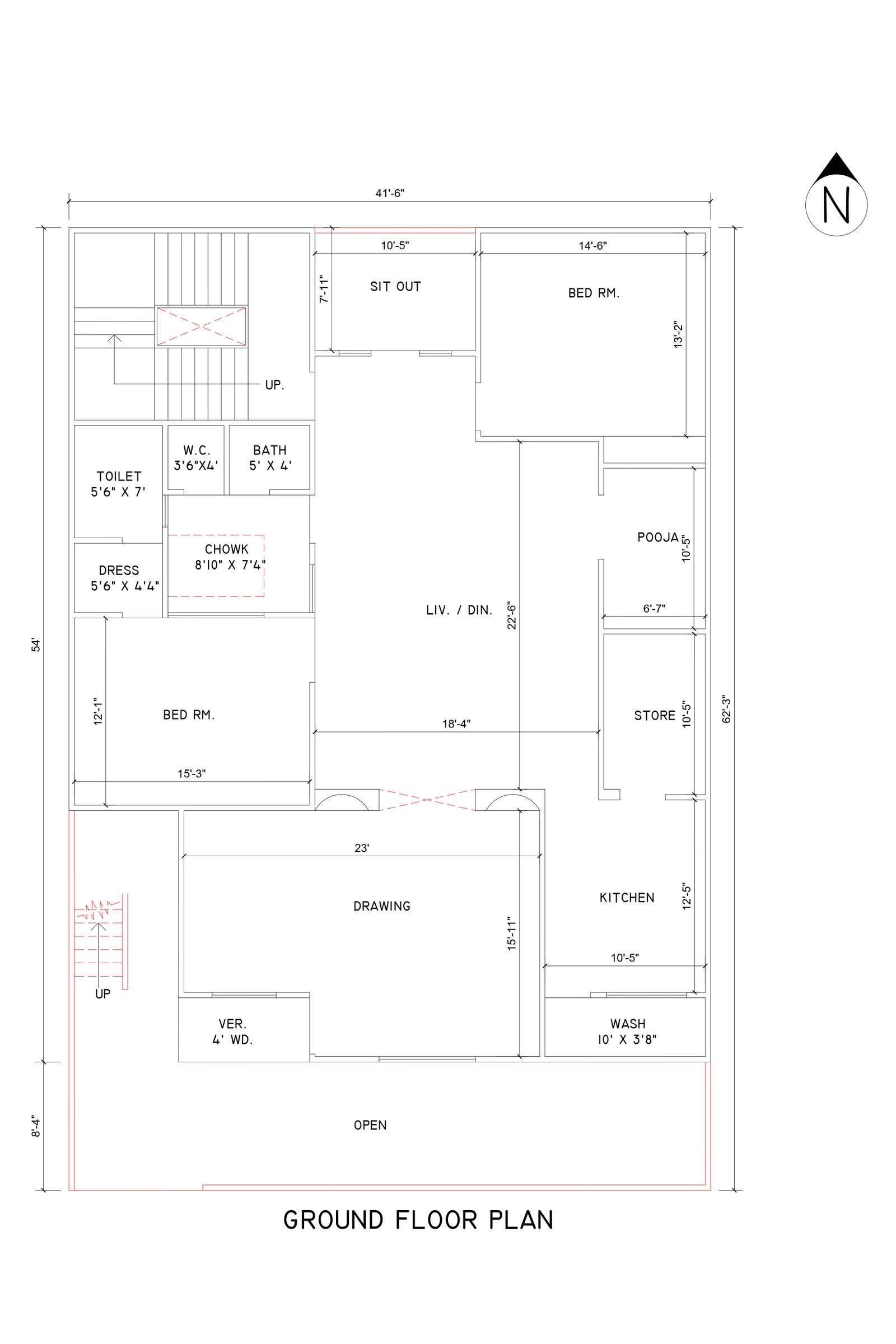 41x54 1 bhk house plan