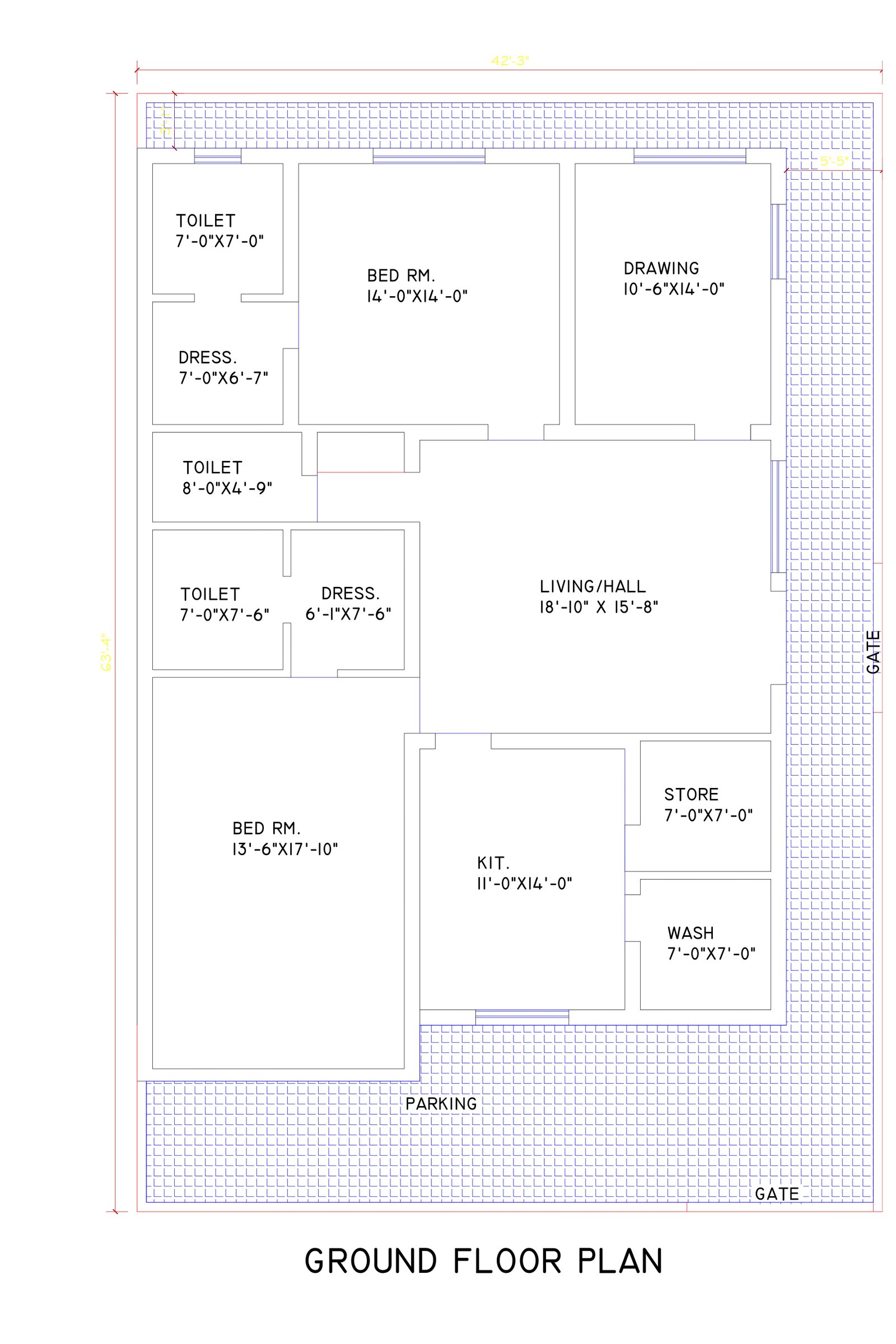 42x63 House floor plan indian style
