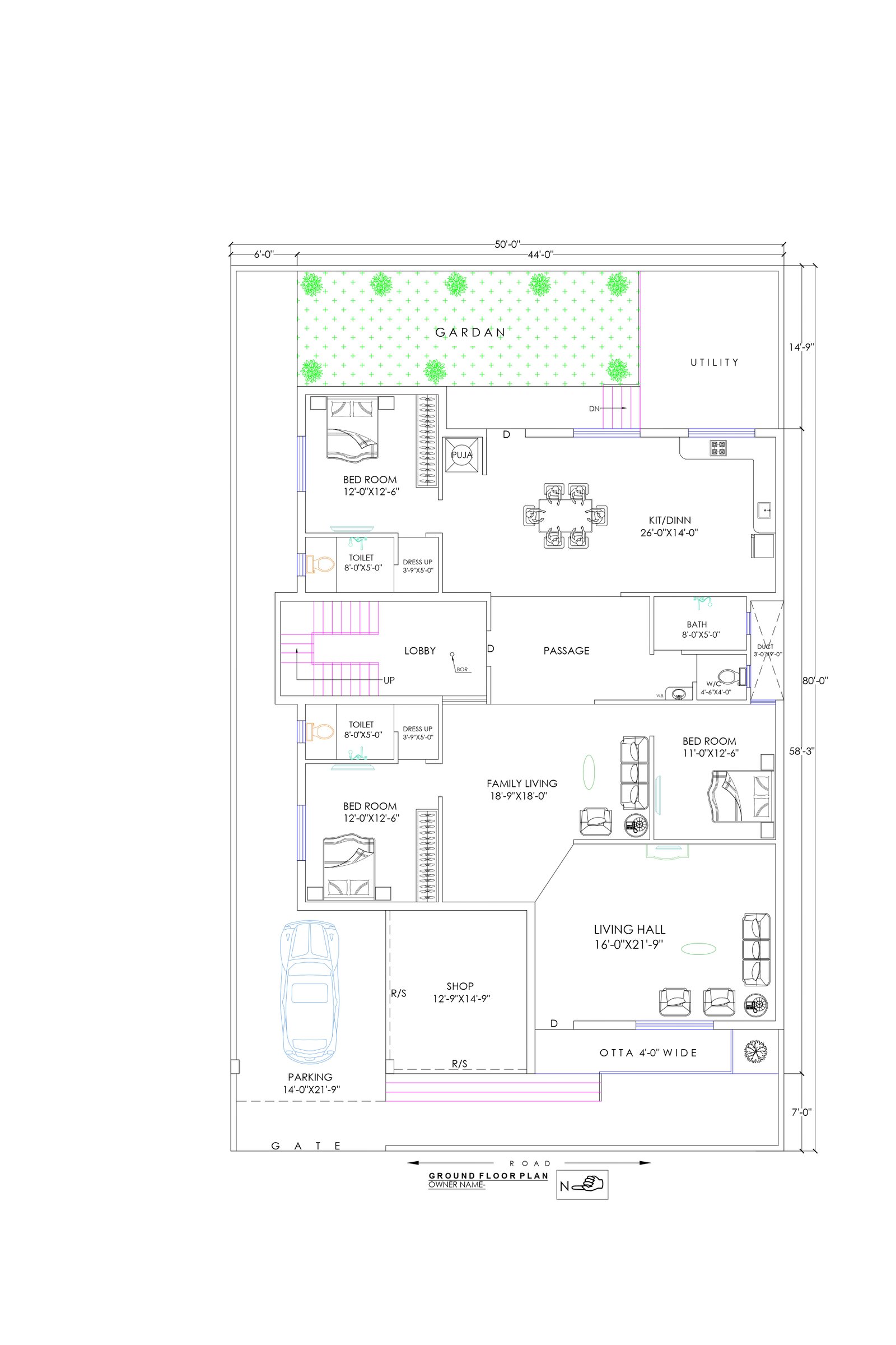50x80 Single floor house design