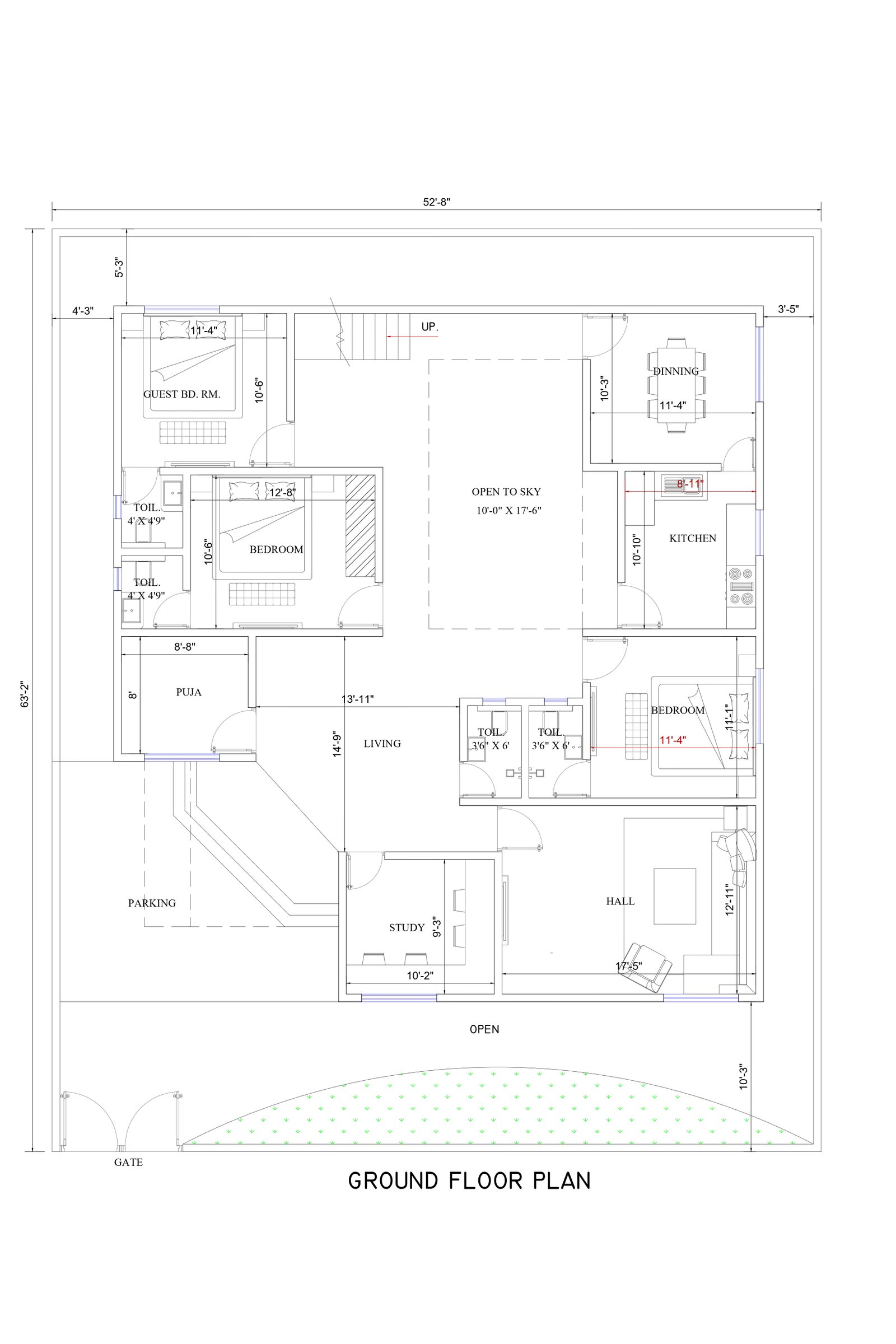 52x67 duplex house blueprint
