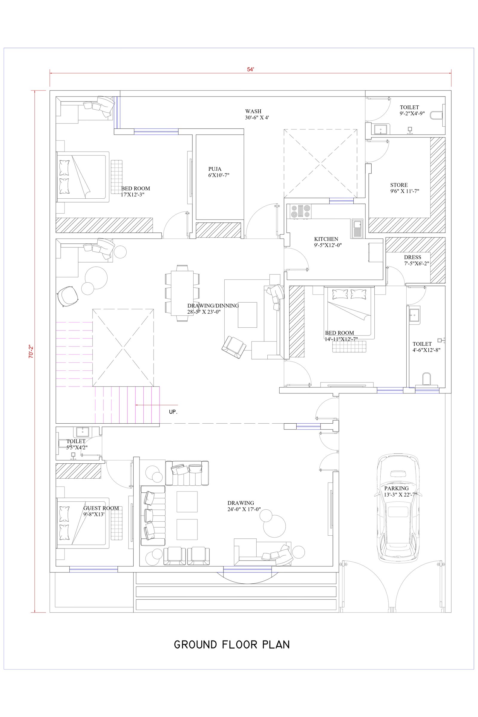 54x70 luxury modern house plans