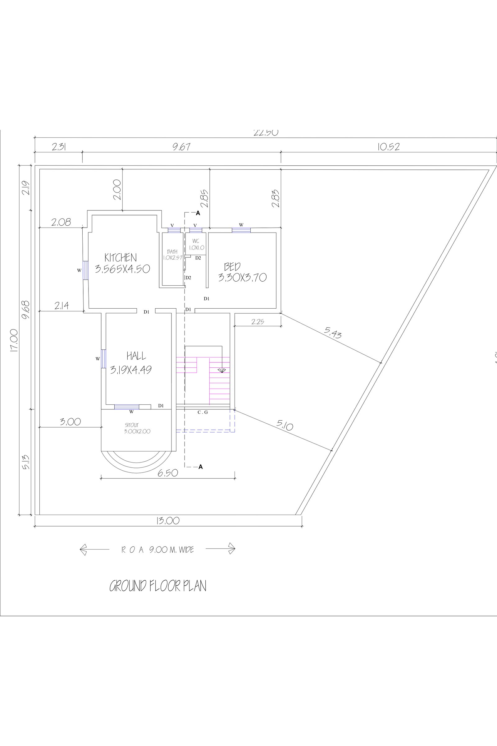 54x70 single floor house plan